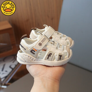 G.duck baby sandals, summer toddler shoes, boys and girls, non-slip soft sole, hollow breathable shoes, baby toe-cap functional shoes, off-white 25, inner length 15.5 cm