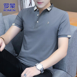 Romon short-sleeved men's polo shirt men's summer business casual t-shirt men's lapel thin top jacket dark gray xl