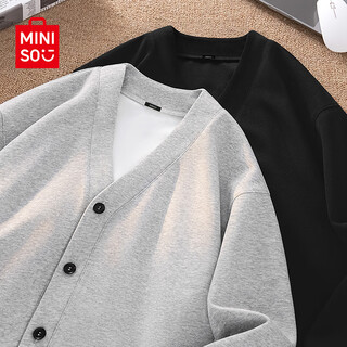 Miniso cardigan knitted jacket men's autumn new men's v-neck heavy cotton button sweater loose casual autumn top 350g heavy hemp gray l /175 (full refund for quality issues within 30 days)