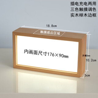 DIY榉木实木三色发光充电触摸照片书法相框灯光画小夜灯摆件定制 中号长方形相框 木制 来图印刷定制