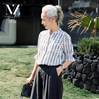 Muzi middle-aged mother's summer dress, fashionable short-sleeved thin t-shirt shirt, middle-aged and elderly women's clothing, autumn clothing for over 50 years old