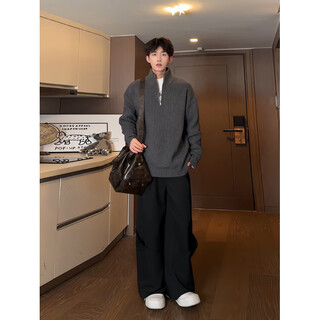 Main style (zhuyifan) dark gray turtleneck sweater for men in autumn and winter, a complete set of winter sweatshirts, half-zip sweater jacket, dark gray xl (recommended 130-145jin jin equals 0.5kg)