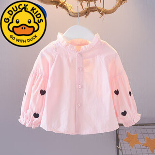 G.duck girls' shirt baby long-sleeved spring style pure cotton new princess print little girl bottoming solid color top jacket pink shirt 110 about height 85-105 cm 3-4 years old