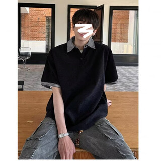 Digada black fake two-piece spliced short-sleeved polo shirt for men in summer with artistic, versatile and fashionable half-sleeved men's ljzxf-t710 black m