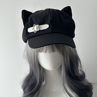 Queen trip cat ear cap star love y leather buckle subculture otaku style cute two-dimensional beret white star buckle cat ear hat