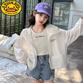 G.duckkids girls' sun protection clothing summer thin 2024 new children's loose western style cool windproof clothes big children's air conditioning shirt white 140 recommended height 130-140cm age 8-9 years old