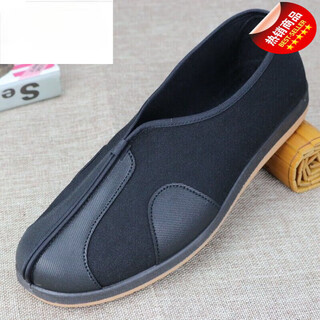 Sollora retro shoes monk shoes non-slip old man shoes kung fu shoes tendon soled black cloth shoes traditional old beijing cloth shoes men's shoes fumeihua black round mouth 39