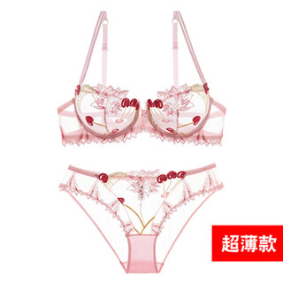 维多利亚的秘维密性感聚拢文胸罩套装内衣女情调薄款大胸显小透明情趣大码 粉红色 70A