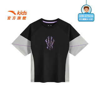 Anta children's t-shirt men's big children's clothing 2025 trendy fashion quick-drying breathable irving basketball knitted short-sleeved shirt basic black-2 160