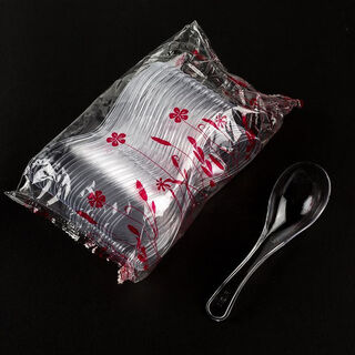 Enshousu disposable spoon thickened plastic 808 hard soup spoon takeaway packaged fast food spoon wholesale independent packaging tableware 808 thick transparent simple packaging 2 pieces extra thick