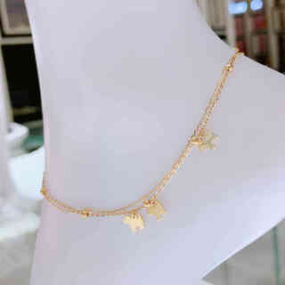 Weici 14k gold anklet puppy pendant double layer chain women's plain gold niche design fashionable and versatile ruijin true color