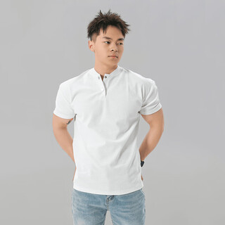 Jiaoxiafan american lapel quick-drying sports polo shirt for men with cuffs muscle fitness short-sleeved t-shirt running training top summer white henry collar 3xl recommended weight 200-220jin jin is equal to 0.5 kg