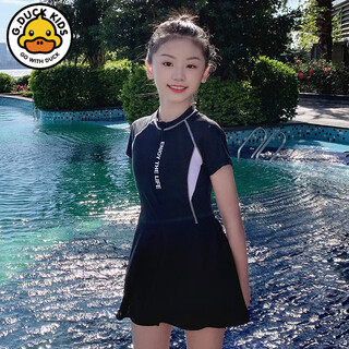 G.duckids little yellow duck children's swimsuit girls big children new summer one-piece sunscreen quick-drying leisure sports beach swimsuit girls black 83013 160