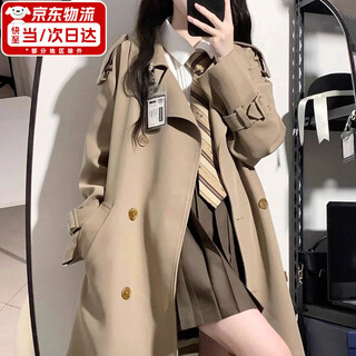 Jioesc small windbreaker women's 2025 early autumn new korean high-quality british style medium long short thin coat jacket khaki medium l (suitable for 110-120)