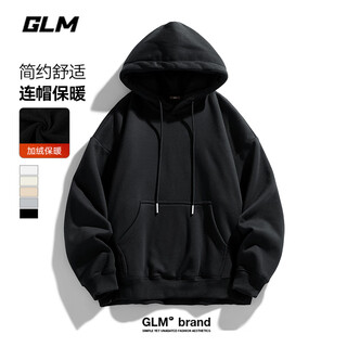 Glm hooded sweatshirt men's heavy loose autumn and winter casual velvet youth trendy jacket black velvet xl