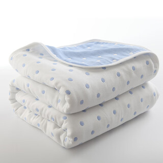 Shantou lincun six-layer gauze towel quilt pure cotton single double summer thin baby and child 8-layer nap small blanket six-layer gauze cotton-polka dot blue 90cm*100cm cotton gauze