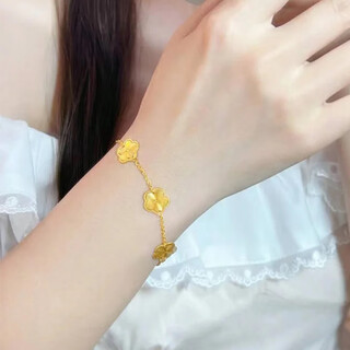 Langqing lao phoenix gold store model simulated gold 999 laser lucky four-leaf clover bracelet girls' feeling niche five-flower bracelet five-flower bracelet