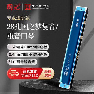 国光28孔国之梦进口音簧比赛级复音C调口琴（宝石蓝/带教材）