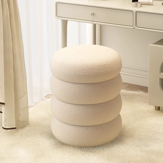 Sanqihu cream style makeup stool home dressing stool girls' bedroom light luxurious and high-end round stool makeup chair the same style as the main picture, cream style off-white lamb velvet dressing stool, soft seat surface + not tired after sitting for a long time
