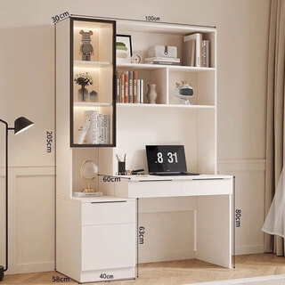 Jingbo can customize solid wood computer desk desktop student study desk desk bookshelf bookcase integrated children's writing desk warm white length 100 top depth 30 bottom depth 60 height 205