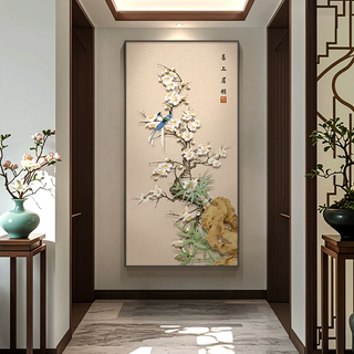 Jie diao new chinese style porch decoration painting entry door hanging painting 2025 latest high-end corridor aisle wall painting happy eyebrow-b 70*140 (crystalline porcelain flat + aluminum alloy frame)