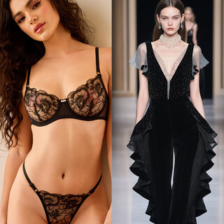 Victoria palace sexy fun bra french ultra-thin embroidered lace push-up bra large breast revealing small anti-sagging underwear set black s