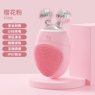 硅胶超声波震动电动洁面仪洗脸神器女士毛孔清洁器硅胶刷洗面机 ZS-1粉色 中文包装