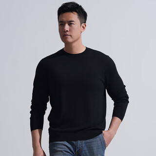 Longya yinzhi yunrong merino wool round neck/v neck/half turtleneck sweater autumn and winter men's casual tops, extreme night black (round neck) m 175/96a