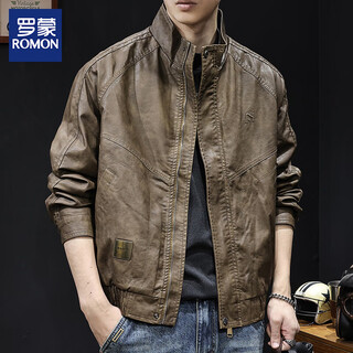 Luo meng, высококачественная мотоциклетная кожаная куртка, мужская весна и осень 2025, новая мужская короткая одежда из искусственной кожи, американский модный бренд, коричневый, обычный стиль, xl, подходит для 140-160 jin jin, весит 0,5 кг.