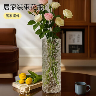 Feiyuega ins style thickened vase water nourishing rich bamboo rose lily dried flower arrangement office decoration living room glass bottle transparent crystal pattern 25cm