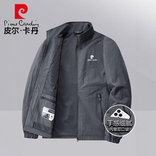 Pierre cardin jacket men's spring and autumn stand-up collar casual sports breathable jacket for middle-aged and youth tops dark gray xl