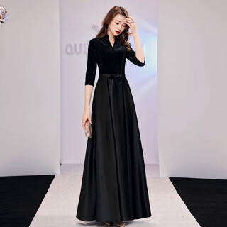 Timochi choir conductor clothing vocal performance dress black evening dress folk music high-end atmospheric velvet stage table a black long style m 3xl bust 100cm waist 83cm