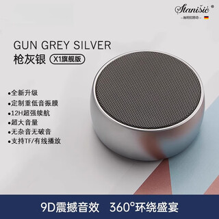 Stanisic德国品牌柏林之声蓝牙音箱无线小钢炮音响便携式迷你超重低音炮户外车载可插TF卡/有线播放 经典款【枪灰银】