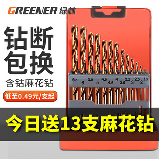Greener twist drill bit set, stainless steel alloy steel, high hardness cobalt-containing hand electric drill for drilling, reinforced iron box 19-piece set