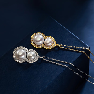 Dan pei luxury high-end new chinese style s925 silver freshwater pearl gourd double bead pendant temperament pearl pendant women's earrings freshwater pearl pendant silver 7-10mm x 40cm