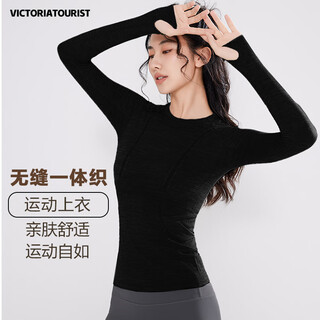 Victoriatourist sports t-shirt women's autumn and winter yoga wear tops running fitness wear pilates training slim long sleeve bottoming shirt black m