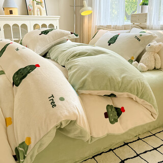 Mercury series home textiles 120 count cartoon class a milk velvet four-piece set for boys and girls plus velvet thickened baby velvet sheet and quilt cover three-piece set not forest 1.8m sheet style four-piece set