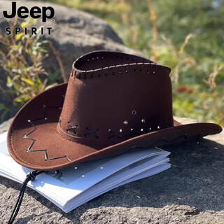 Jeep spirit solid color western cowboy hat for men and women spring and autumn outdoor grassland travel photo sun hat tibetan mountaineering jazz hat solid color cowboy hat dark coffee 2025-040 one size 55-58cm
