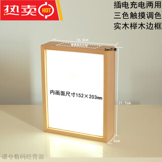 DIY榉木实木三色发光充电触摸照片书法相框灯光画小夜灯摆件定制 榉木8寸 木制_DIY配2张透明板