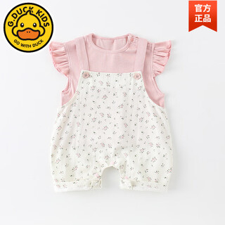 G.duck girls suit summer clothes 2025 new baby girl western style t-shirt bib shorts summer baby clothes two-piece set pink 73cm