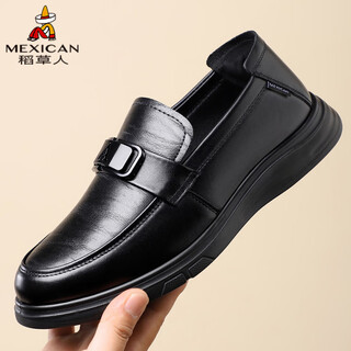 Scarecrow business casual shoes men's first-layer cowhide shoes men's formal shoes lazy slip-on beanie shoes black 43