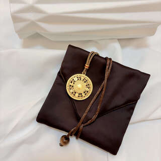 Youshu ancient method inheritance simulated filigree hollow eight-treasure compass gold necklace pure gold pendant three-gold hardware stage props eight-treasure compass-velvet bag