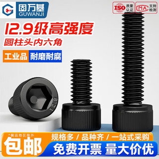 Guwanji grade 12.9 high-strength full-thread hexagon socket screws cylindrical head bolts cup head screws national standard fasteners m12x30 (10 pieces)