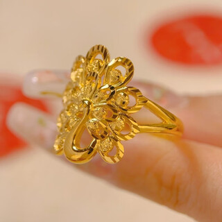 Oemg old phoenix gold store new peacock gold-plated imitation gold ring women's atmospheric ring wedding bride fake three gold ring a peacock ring (adjustable)