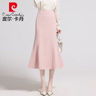 Pierre cardin spring and autumn mid-length high-waisted fishtail skirt for women's interview drape a-line suit skirt commuting slim hip skirt pink s