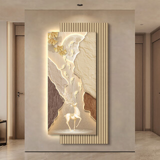 Ideological light luxury elk entrance wall decoration painting high-end nine fish picture entrance facing hanging picture led with light overlay mural g8463 fulu nine fish total 40*80 (upper 30*65+lower 30*80) no light model high-definition uv fine carving + crystal porcelain scratch-resistant double-layer three-dimensional crystal porcelain scratch-resistant crystal surface