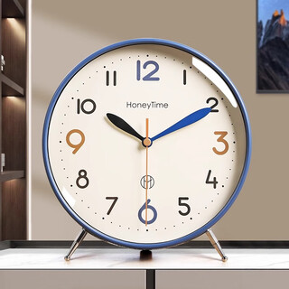 Qutong high-end desk clock living room 2025 new desktop clock desktop clock display alarm clock table clock atmospheric creative ornaments blue