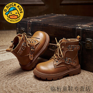 G.duck little yellow duck head leather children's big yellow boots british style men's and women's trendy children's genuine leather mid-calf high-top yellow martin boots yellow single lining 32 inner length 20.3