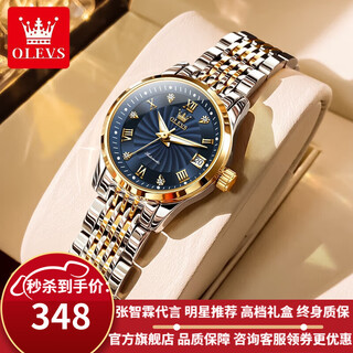 欧利时（OLEVS）瑞士认证品牌手表女简约气质女士手表夜光防水女表全自动机械表 OLEVS-6630女-钢带间蓝