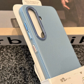 Fan haoyi ins gentle litchi pattern suitable for samsung s24 mobile phone case new s25ultra all-inclusive anti-fall advanced metal frame s24ultra frosted protective cover knitted holes for heat dissipation yuanfeng blue litchi leather pattern-metal frame samsung galaxy s24+